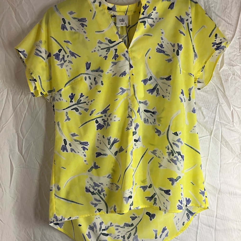 CAbi Women's Yellow and Blue Floral Button Down Shirt